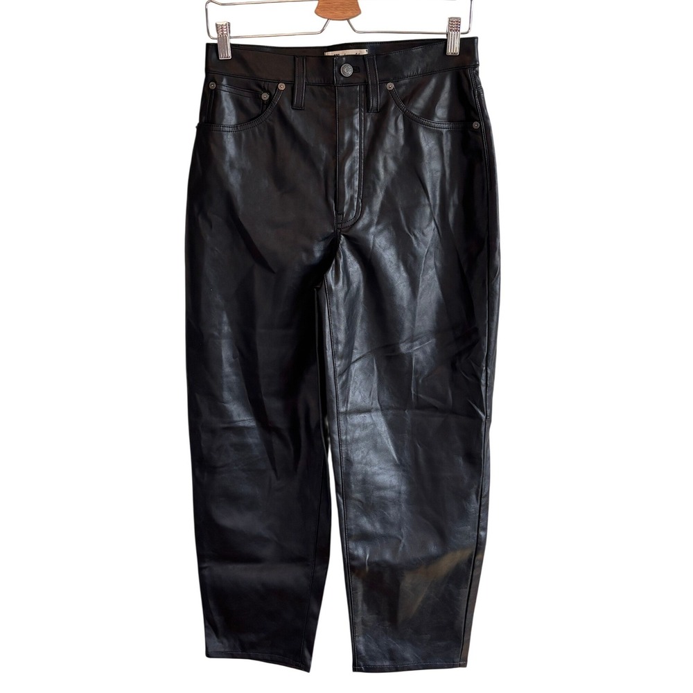 Madewell Faux Leather Pants Black Women 27 High Rise Barrel Tapered Leg H0621